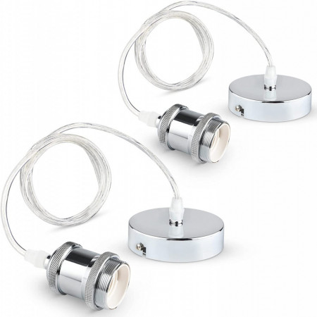Set de 2 kit-uri de lumina pentru soclu E27 Befurglor, cablu reglabil 1,2 m, metal, alb crom - Img 1