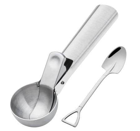 Set de 2 linguri pentru inghetata KECRULV, otel inoxidabil, argintiu, 19 x 5,9 cm / 15, 5 cm