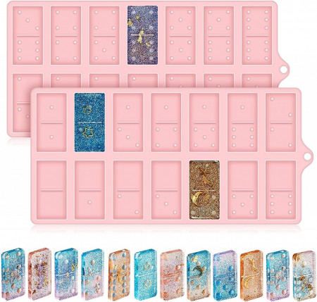 Set de 2 matrite pentru piese domino Mnixy, silicon, roz, 19 x 9,3 cm