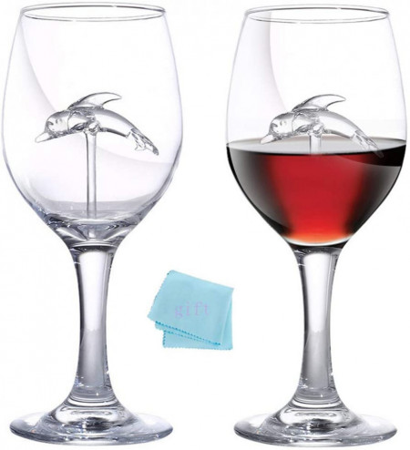 Set de 2 pahare pentru vin Dolphin, sticla, 21 x 7,5 cm, 300 ml - Img 1