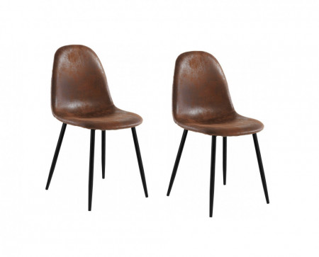 Set de 2 scaune Miller, tesatura/metal/decor stejar, maro antichizat, 44x52x87 cm - Img 1