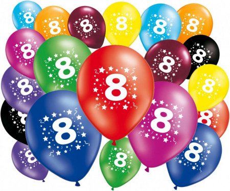 Set de 20 baloane pentru aniversare a 8 ani FABSUD, latex, multicolor, 30 cm - Img 1