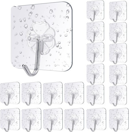 Set de 20 carlige adezive Zmmbor, otel inoxidabil/PVC, transparent/argintiu, 6 x 6 cm