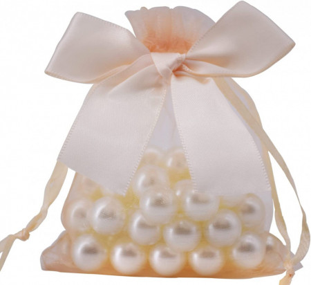 Set de 20 saculeti cu perle pentru marturii Creahaus, textil/plastic, sampanie, 7 x 9 cm