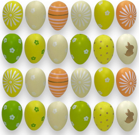Set de 24 oua pentru Paste MIJOMA, plastic, verde/alb/portocaliu, 6 x 4 cm - Img 1