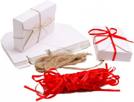 Set de 25 de cutii pentru cadouri cu panglica SurePromise, hartie/textil, alb/rosu/brun, 19, 5 x 12,5 x 4 cm - Img 1