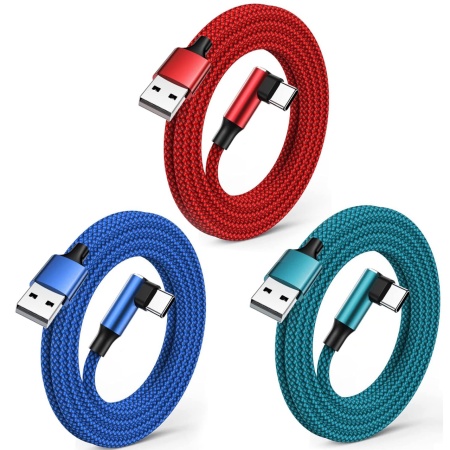 Set de 3 cabluri de incarcare rapida Zjxd, USB C, 15 W, nailon, multicolor, 180 cm