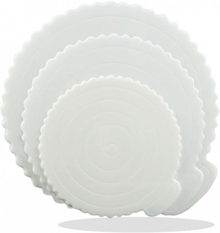 Set de 3 platouri pentru tort Yizish, plastic, alb, 15/ 20/ 25 cm