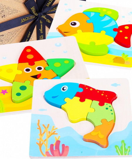 Set de 3 puzzle-uri pentru copii Jaques of London, lemn, multicolor
