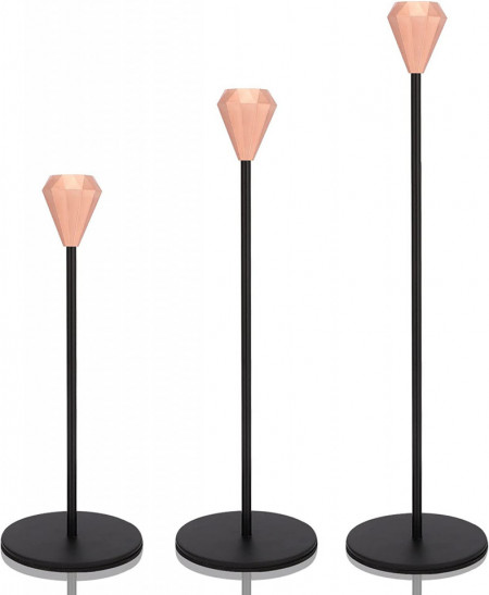 Set de 3 suporturi de lumanari Zootop, metal, negru/rose, 32cm/ 27 cm / 23 cm - Img 1