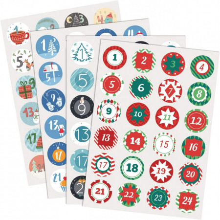 Set de 4 coli cu autocolante pentru calendar de advent Naler, hartie, multicolor, 4 cm