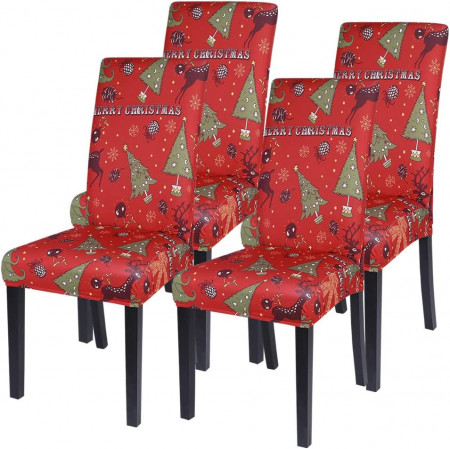 Set de 4 huse de protectie pentru scaune de Craciun Heflashor, poliester/elastan, multicolor,