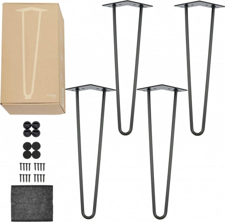 Set de 4 picioare pentru masa Smartpeas, otel inoxidabil, negru, 41 cm