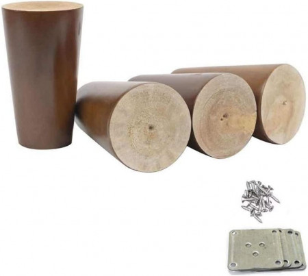 Set de 4 picioare pentru mobilier cu accesorii de montare Mysummer, lemn, nuc, 10 cm - Img 1