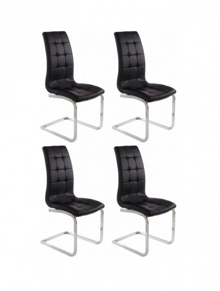 Set de 4 scaune LOLA din piele sintetica/metal, negru/argintiu, 52 x 54 x 101 cm - Img 1