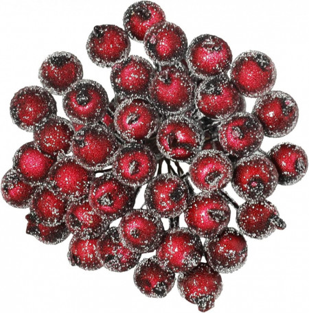 Set de 400 fructe artificiale pentru ornamente de Craciun EKKONG, spuma/fier, rosu, 1,2 cm/ 15 cm - Img 1