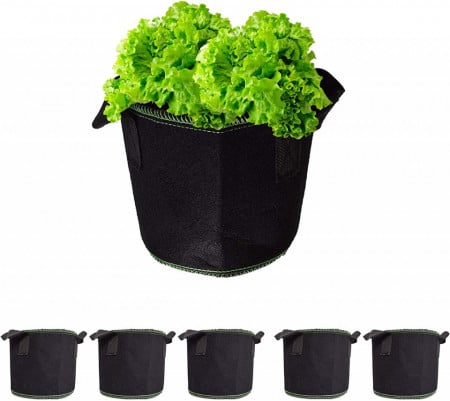 Set de 5 saci pentru plante AISENPARTS, rotund, textil, negru, 35 x 24 cm - Img 1