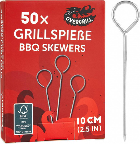 Set de 50 bete pentru frigarui OVERGRILL, otel inoxidabil, argintiu, 10 cm