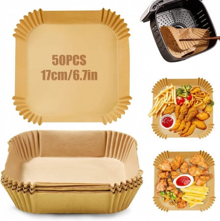 Set de 50 insertii pentru friteuza cu aer Mizijia, hartie, natur, 17 cm