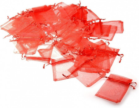 Set de 50 saculeti JZK, organza, rosu, 7 x 9 cm