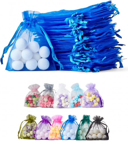 Set de 50 saculeti pentru cadouri Soul Projekt, organza, albastru, 7 x 9 cm