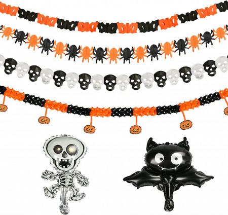 Set de 6 decoratiuni de Halloween KATELUO, hartie/folie, alb/negru/portocaliu