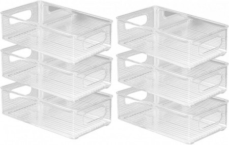 Set de 6 organizatoare cu manere pentru frigider Haugo, PET, transparent, 25,5 x 15 x 7 cm - Img 1