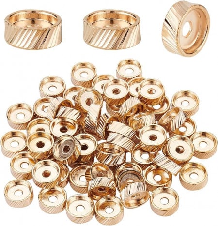 Set de 64 margele rotunde pentru bijuterii BENECREAT, aliaj, auriu, 10 x 4 mm