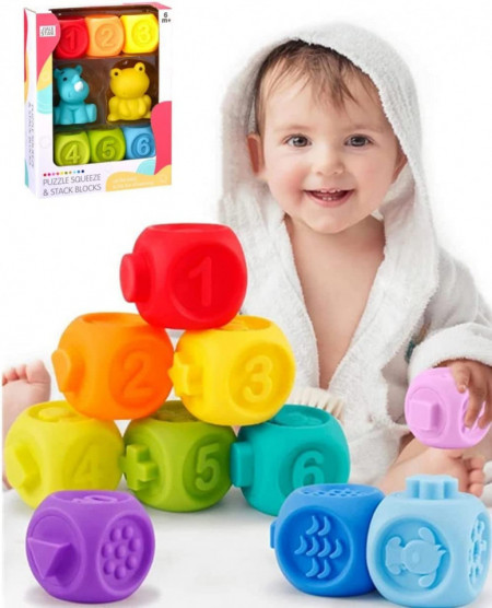 Set de 8 cuburi de joaca pentru copii Goorder, silicon, multicolor - Img 1