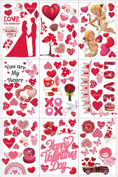 Set de 8 foi cu autocolante pentru Valentine's Day Bdecoll, hartie, rosu, 144 piese