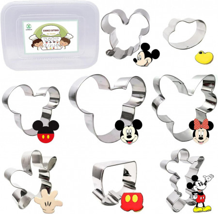 Set de 8 forme pentru prajituri XUNMEINT, model Mickey/Minnie Mouse, otel inoxidabil, argintiu