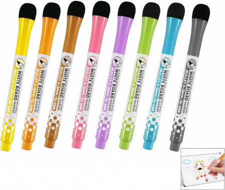 Set de 8 markere magnetice pentru tabla XLKJ, PP, multicolor, 13.7 x 1.3 cm