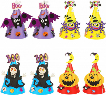 Set de 8 palarii pentru Halloween ZERHOK, carton, multicolor, 13 x 22 cm