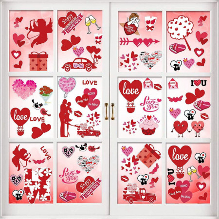 Set de 9 foi cu autocolante de Valentine's Day Sayala, PVC, rosu, 30 x 20 cm