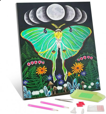 Set de creatie cu diamante Tishiron, model fluturi, rasina, multicolor, 30 x 40 cm