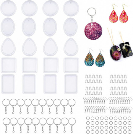 Set de creatie cu matrite si accesorii pentru bijuterii/brelocuri MOHOWIN, silicon/metal, alb/argintiu, 167 piese