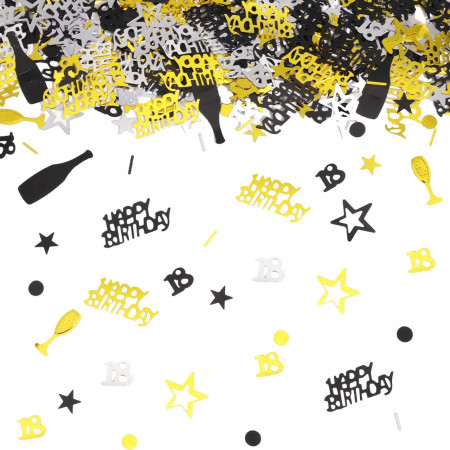Set de decoratiuni confetti pentru 18 ani Auidy_6TXD, PVC, auriu/negru/argintiu, 15 g