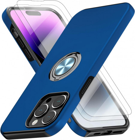 Set de husa cu 2 folii de protectie pentru iPhone 14 Pro Giolus, sticla securizata/TPU, albastru, 6,1 inchi