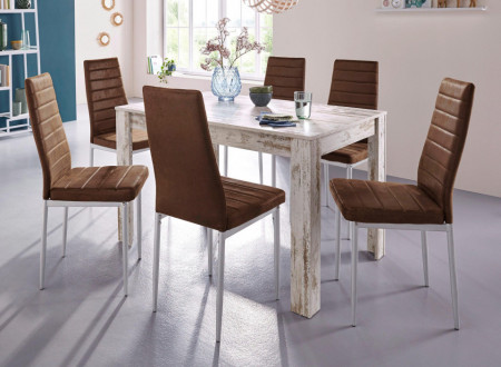 Set de living Lynn/Kate, 4 scaune si o masa, alb prespalat/maro, 120 x 80 x 75 cm - Img 1