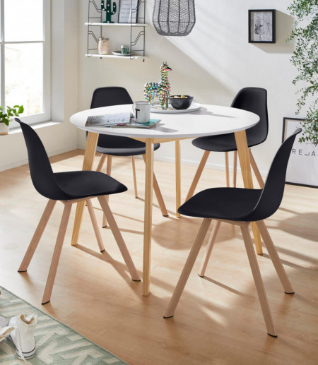 Set de living Veneto / Cody masa + 4 scaune, MDF/tesatura, negru, diamentru 105 cm - Img 1
