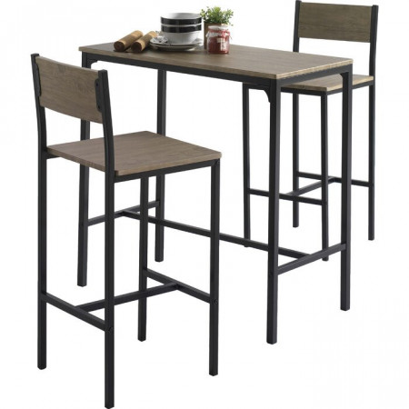 Set de masa si 2 scaune, negru/maro - Img 1