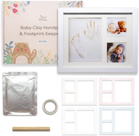 Set de rama foto cu kit de amprenta Baby Clay, alb, lemn, 27,9 x 22,4 cm - Img 1