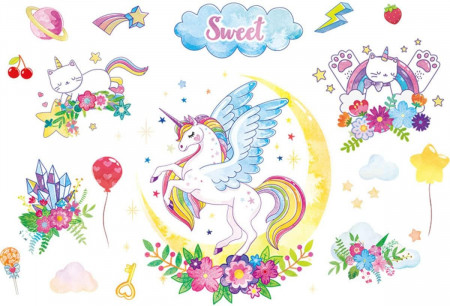 Set de stickere pentru perete Avalizard, model unicorn, vinil, multicolor