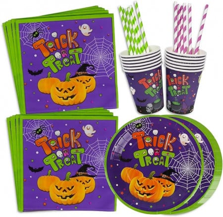 Set de vesela pentru Halloween Yisscen, hartie, multicolor, 48 piese