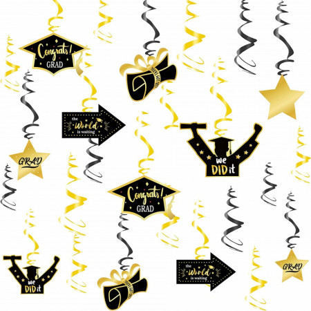 Set decoratiuni pentru absolvire LANMOK, auriu/negru, hartie, 60 piese - Img 1