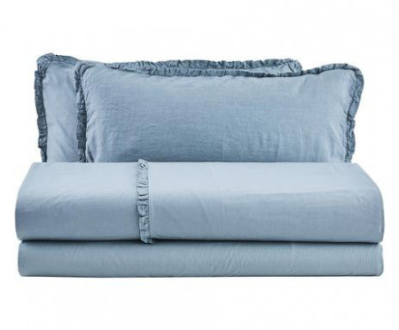 Set lenjerie de pat, bumbac, albastru deschis, 255 x 250 cm/180 x 200 cm/50 x 80 cm - Img 1
