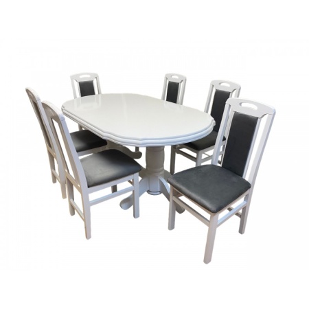 Set masa living SB Nork alba plus 6 scaune SB Tim alb/gri, 74x90x160/200 cm