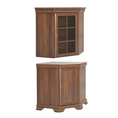 Set mobila living pentru colt comoda VMN1 si vitrina VMNN1, 75 x 75 x 97 cm, Nuc