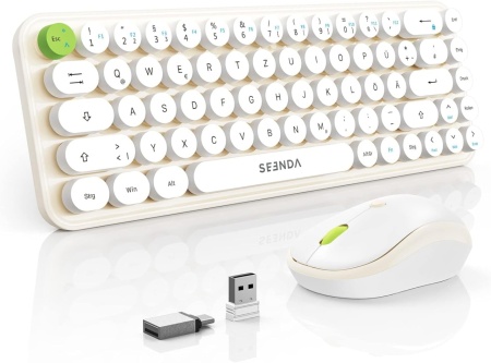 Set tastatura si mouse Wireless Seenda, plastic, alb/verde