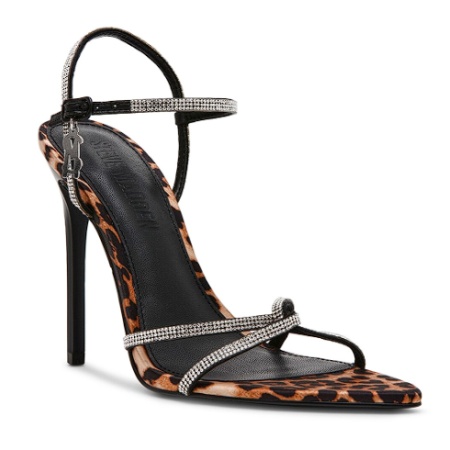 Steve Madden, Sandale stiletto cu strasuri si model animal print, Maro inchis, Maro deschis, Argintiu, 36, Resigilat, Grad B - Img 1
